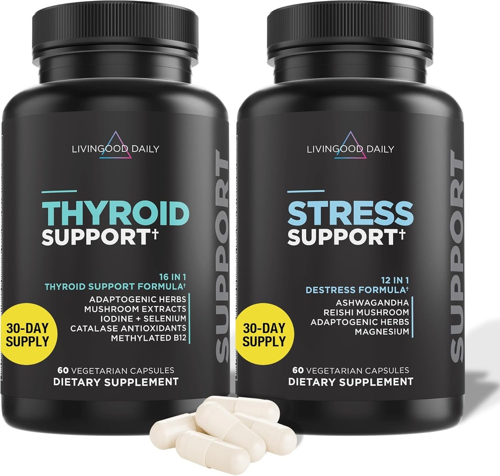 Livingood Daily Thyroid Support Bundle - Complete Thyroid Supplement Plus Adrenal en Cortisol Ondersteuning