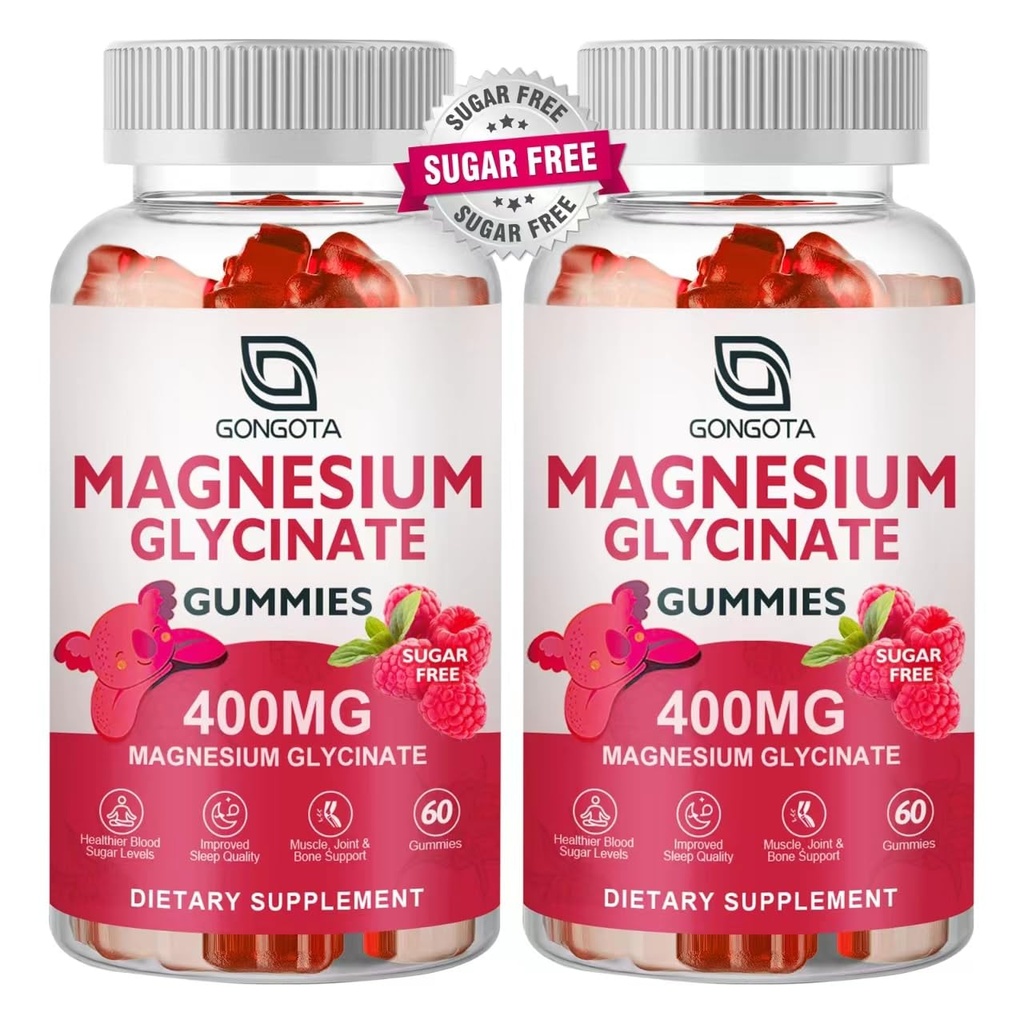 Magnesium Glycinate Gummies 400 mg met 100 mg samengesteld magnesium - gecheleerd magnesium Kaliumsupplement met vitamine D, B6 ondersteunt kalm, slaap, geheugen en spierkrampen, sugarvrij - 120 Gummies