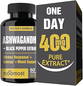 NooMost Ashwagandha Root Extract 15:1 met zwarte peper voor betere absorptie - 60 capsules - natuurlijke stress, energie, focus & slaap ondersteuning - adaptogeen supplement voor mannen en vrouwen - Made in USA