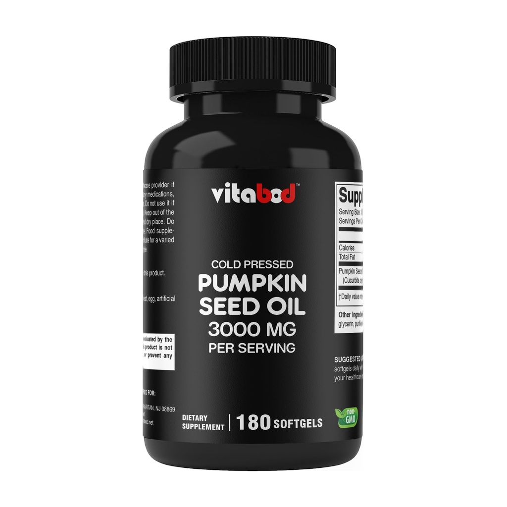Koud geperste pompoenzaadolie 3000mg per portie - 180 Softgels - Non-GMO & Glutenvrij