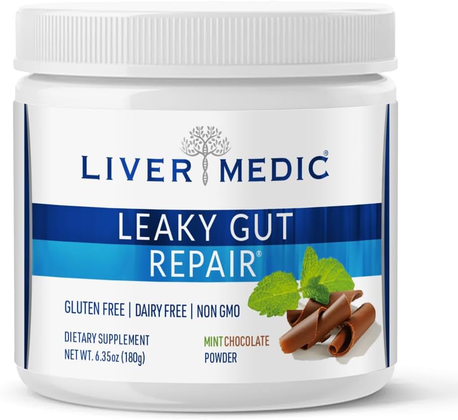 Leaky Gut Repair, Gut L Glutamine Powder, voor optimale Gut Health, kalmeert Gut Issues zoals opgeblazen en IBS, Glutenvrije Gut Health Supplementen voor vrouwen en mannen, Mint Chocolate, 180 g - Lever Medic