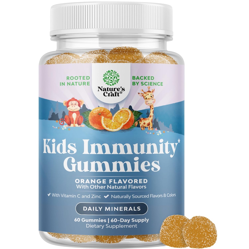 Kinderen Immuniteit ondersteuning Gummies - Heerlijke vitamine C met zink en echinacea Immune Booster Gummies voor kinderen - Vegan Glutenvrij en Gelatine Gratis Kauwbare Gummy Vitamine Supplement voor kinderen