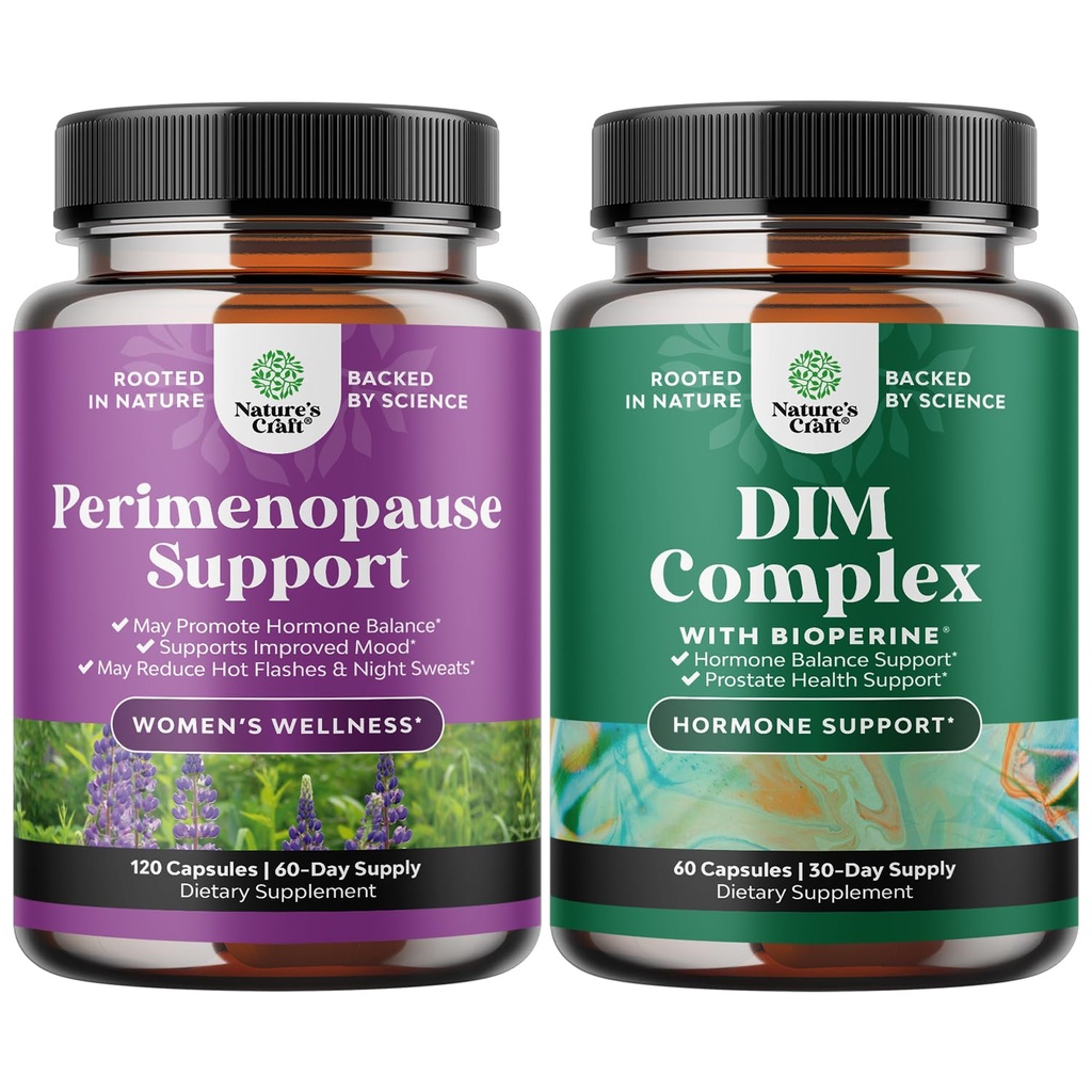 Bundle of Complete Perimenopause Supplement voor vrouwen met Maca Root Vitex Berry & Black Cohosh en Pure DIM Supplement met Bioperine - Diindolylmethaan Testosteron Complex met Broccoli Florets