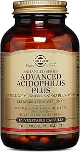 Solgar Advanced Acidophilus Plus, 120 plantaardige capsules - Ondersteunt gezonde Intestinale Flora - 500 miljoen micro-organismen per portie - Gluten & zuivelvrij - Vegetarisch - 120 porties