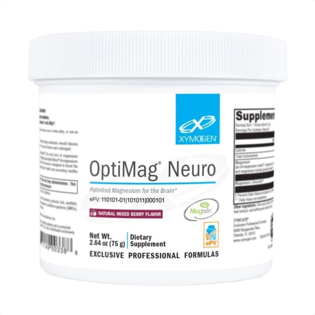 XYMOGEN OptiMag Neuro - chelated Magnesium Powder - with Magnesium Glycinate & L-Threonate - Support Brain Health & Relaxation - Mixed Berry (30 Servings)