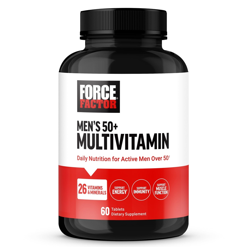 Facteur de force Hommes Multivitamine 50 Plus, Multivitamine pour hommes avec 26 vitamines et minéraux, et Phytonutriments pour soutenir l'énergie, l'immunité et la fonction musculaire, 60 comprimés