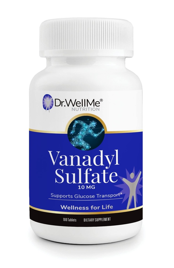 Dr. WellMe Sulfate de vanadyl 10mg – 100 comprimés Sucre sanguin, maintenir le glucose et le métabolisme – Non-OGM, supplément sans gluten pour les hommes et les femmes