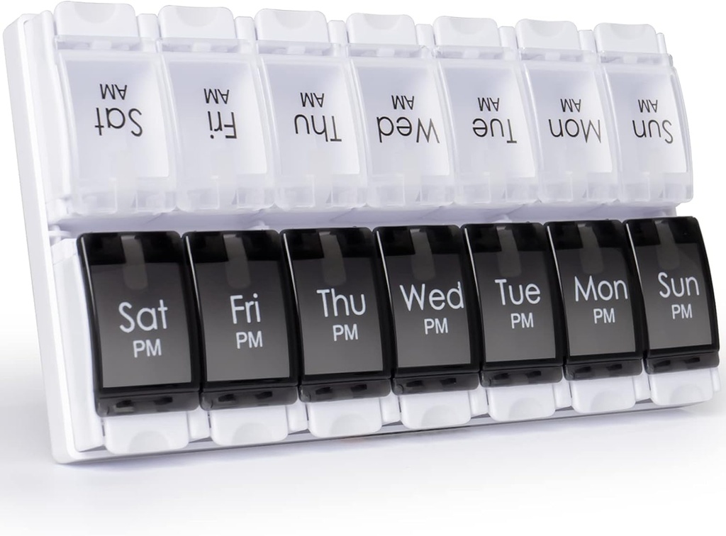 MERICARGO Am Pm Pill Organizer 7 Dag, 2 keer per dag Grote Weekly Pill Box, Push Button Daily Pill Case voor Vitamine, Visolie, Supplementen