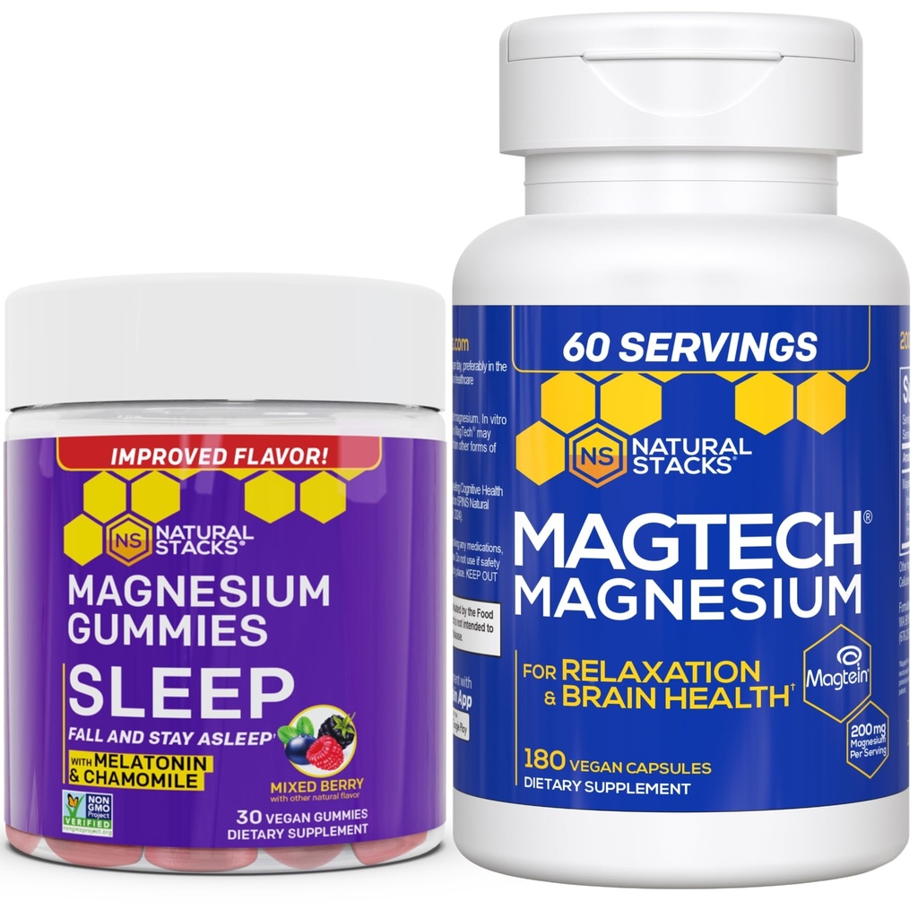 Natural Stacks Magtech Magnesium + Slaap Magnesium Citrate Gummies Bundle - 4 vormen van Magnesium - Ondersteunt ontspanning en hersengezondheid* - 210 stuks