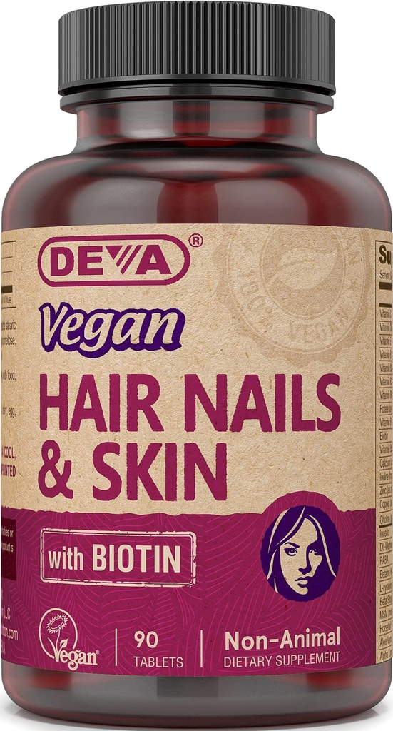 DEVA Veganistisch haar, nagels & huidvitaminen & mineralen met biotine, supplement, 90 tabletten
