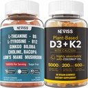 NEVISS Sans sucre L-Tyrosine L-Gommies Theanines 120 Nombres + Sans sucre D3 5000IU K2 Gommies 120 Nombres