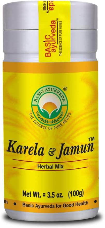 BASIC AYURVEDA Karela Jamun Herbal Mix Powder 100% Natural Bitter Gourd & Java Plum Blend 