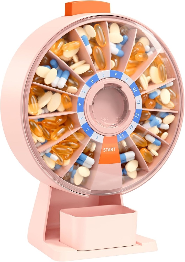 Daviky Pill Dispenser Dagelijkse, Grote Pillen Organisator met Wall-Mounted of Standing Use, 14 dagen Pillen Container, Push Button Design, Weekly Pillen Box voor Vitamine, Geneeskunde, Complement, Visolie(Pink)