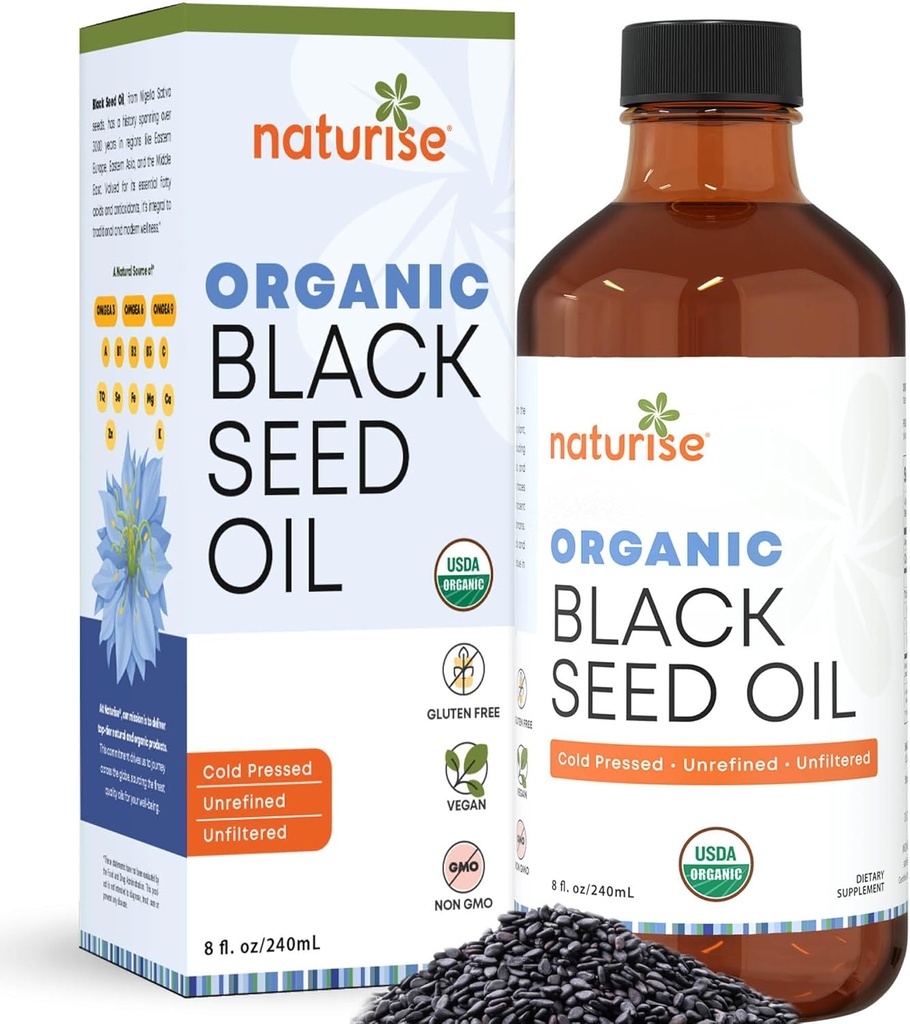 Biologische Black Seed Oil (Nigella Sativa, Cumin Seed) Cold Pressed Non-GMO, 8 oz Glass Bottle Bron van essentiële vetzuren, Omega 3 6 9"