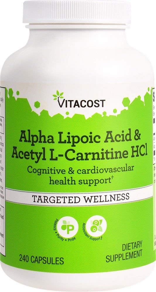 Vitacost Alpha Lipoïnezuur & acetaat L-Carnitine HCl -- 1.600 mg per portie - 240 capsules per Vitacost Merk