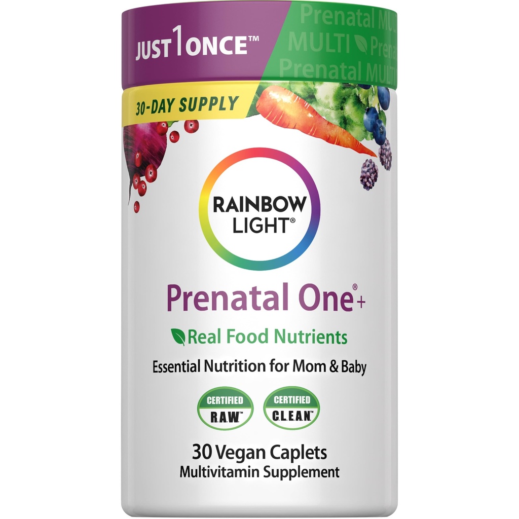 Rainbow Light High-Potency Prenatal One Multivitamine, Prenatal Health Multivitamine ondersteunt de gezondheid van moeder en baby's ontwikkeling, met vitamine C, Veganist, 30 Tellen