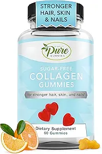Pure by Nature Collageen Gummies for Women & Men, Sugar-Free Collageen Gummy for Natural Collageen Production, Hair, Skin & Nails Support, Pectine Supplementen Kauwen (60 Tellen)