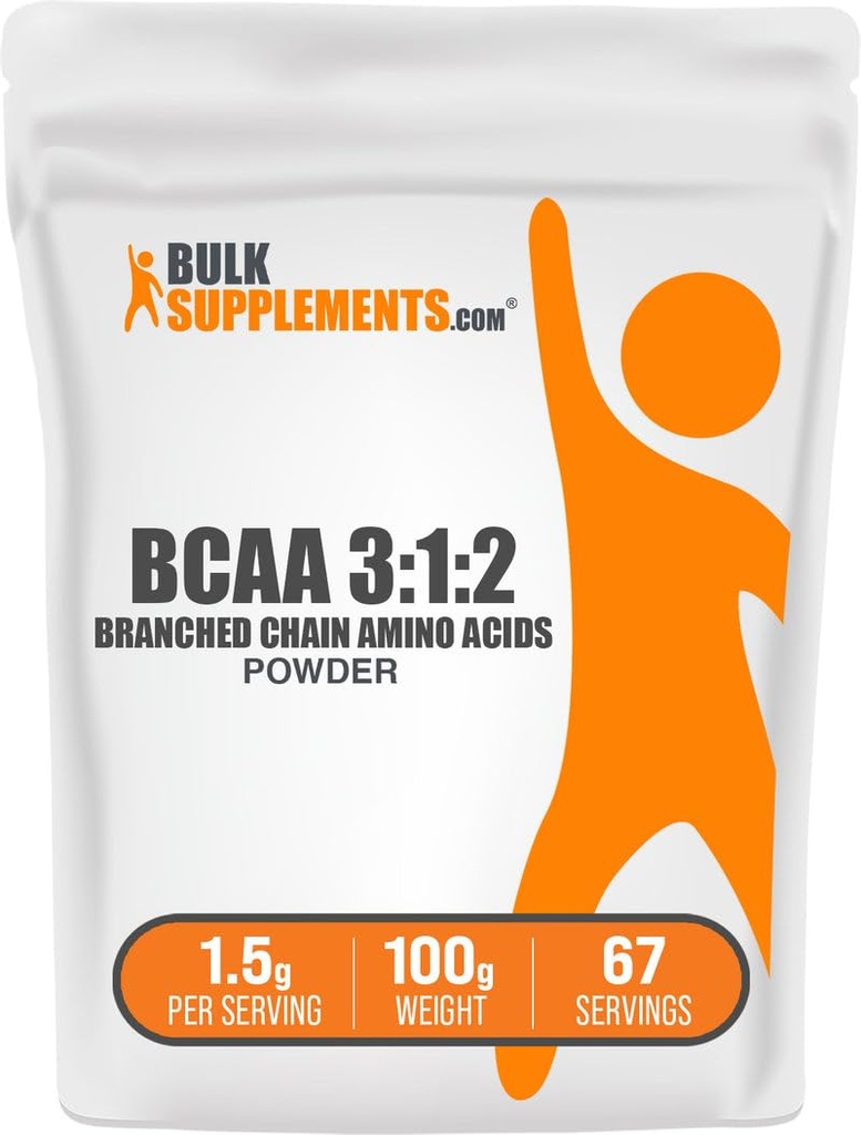 BulkSupplements.com BCAA 3:1:2 Powder - BCAA Supplementen, vertakte keten Aminozuren Poeder - Unflavored & Gluten Free, 1.5g per Serving, 100g (3,5 oz) (Pack of 1)