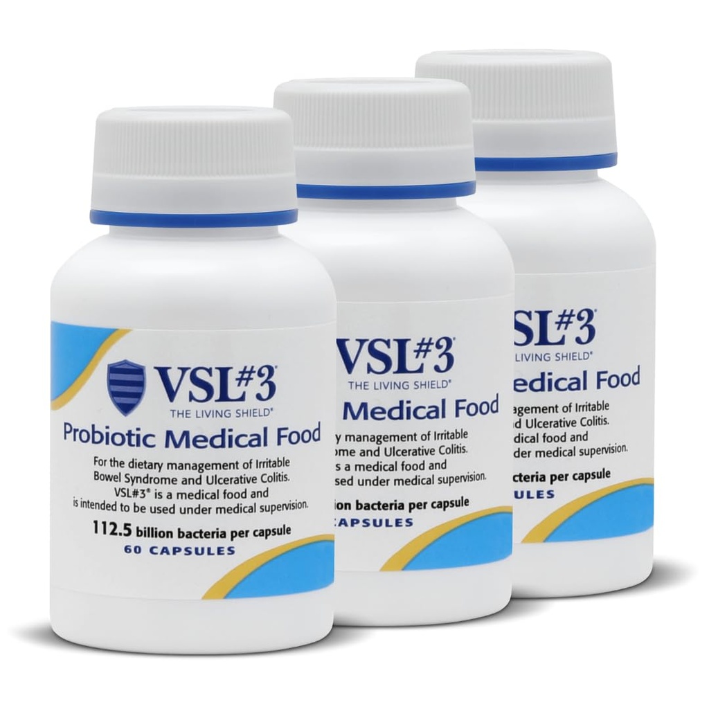 VSL #3® Probiotica voor de spijsvertering van de gezondheid, IBS & UC symptomen - 112.5B CFUs, high-Potency, Multi-Strain, Live, Gekoeld Probiotica, Medical Food for Gut Health Ondersteuning bij mannen & vrouwen, 180 Capsules