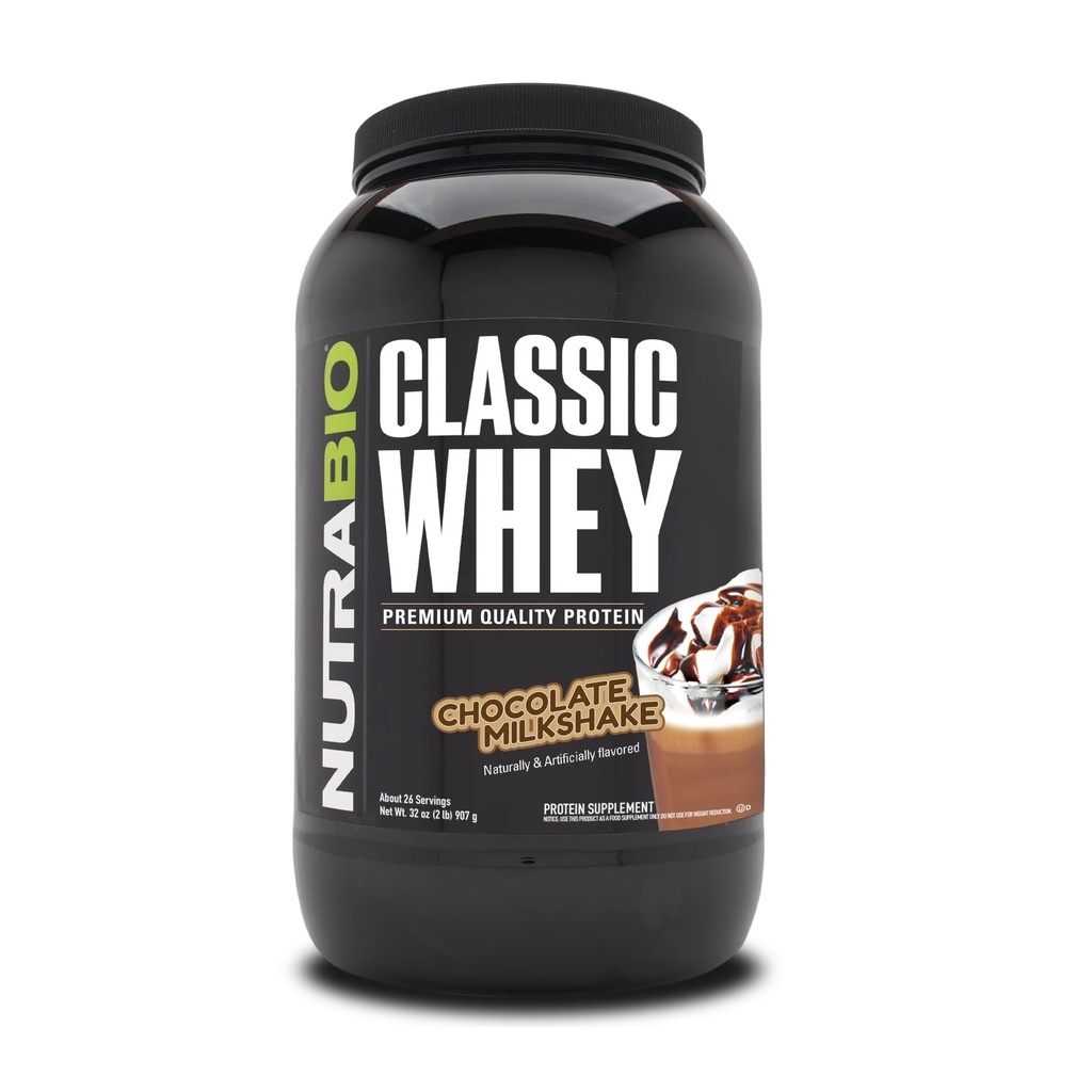 NutraBio Classic Wei Proteïne Poeder- 25G eiwit per scoop - Geen fillers, kunstmatige kleuren, conserveringsmiddelen - Chocolade milkshake, 2 pond