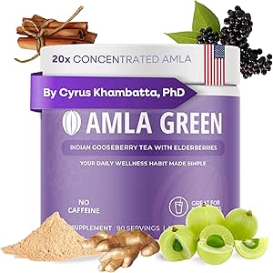 Amla Powder & Immunity Blend Superfood Supplement avec Elderberry, 20x Ultra Concentré Amla, Immune Support, Fabriqué avec Ginger, cannelle, menthe poivrée, fraises indiennes, immunité, 90 portions