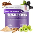 Amla Powder & Immunity Blend Superfood Supplement avec Elderberry, 20x Ultra Concentré Amla, Immune Support, Fabriqué avec Ginger, cannelle, menthe poivrée, fraises indiennes, immunité, 90 portions