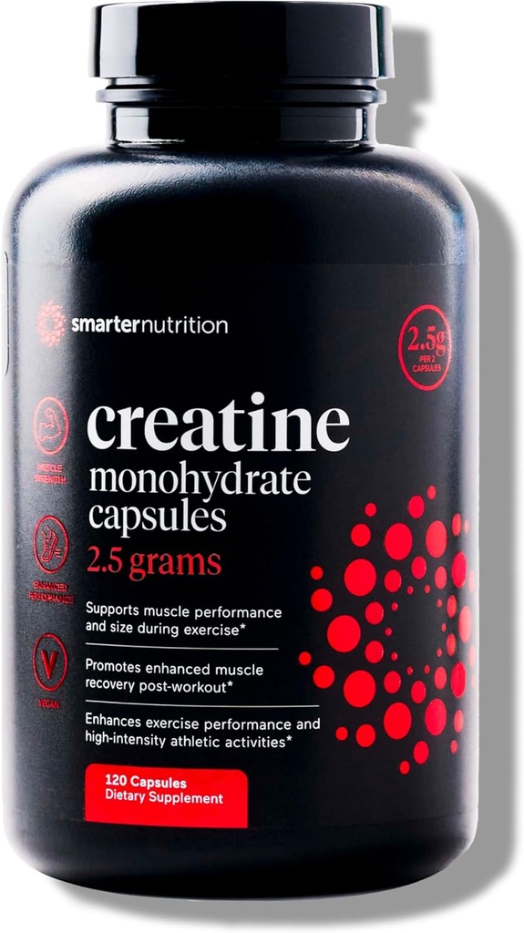 SMARTERNUTRITION Creatine Monohydraat Pillen met 2500 mg (2,5 g) Per portie, Vegan Capsules - Pre & post workout Recovery Ondersteuning, bevordert spiermassa &. endurance - 120 Count[60-Day Supply]