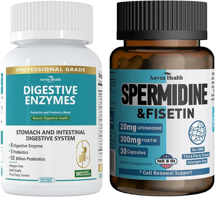 800 mg Digestieve enzymen voor mannen en vrouwen + Spermidine & Fisetin Supplement - 20 mg van 98% Spermidine 3HCL