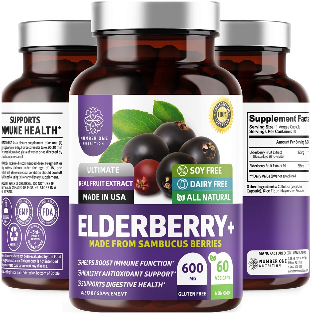 N1N Premium Zwarte Vlierbessen Capsules voor volwassenen [Max Strength] Pure en Krachtige Vlierbessen van Sambucus Nigra ter ondersteuning van Immuniteit & Huidgezondheid, Non-GMO, Glutenvrij, 60 Veg Caps
