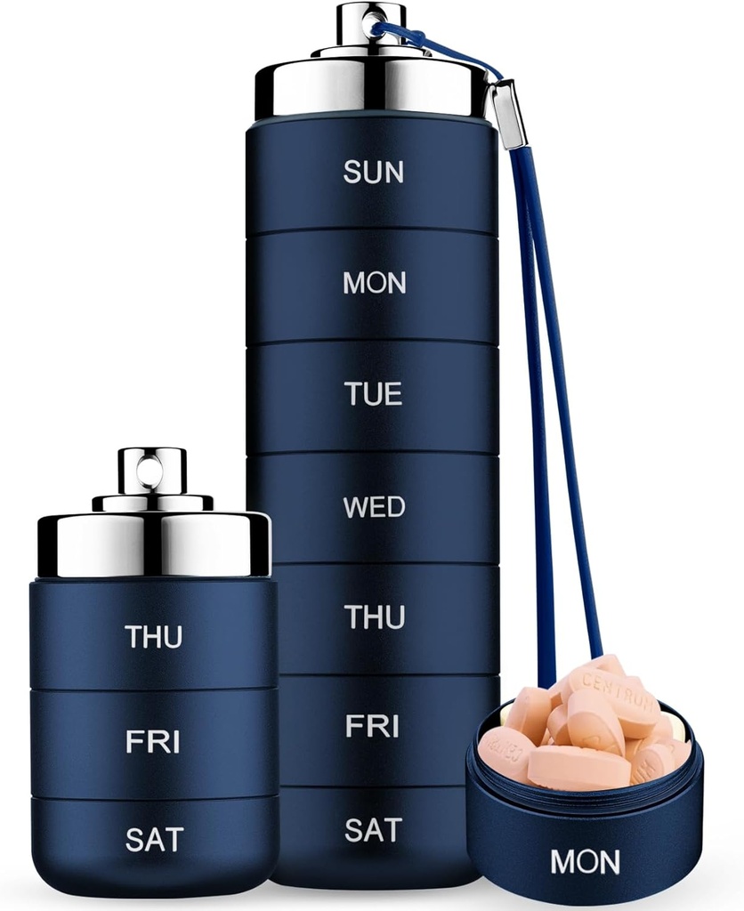 Mossime Metal Travel Pill Organizer, Portable 7 Day Vitamine Organizer Stapelbaar, Waterdicht 1 keer Een dag pil Box, Grote Pillen Container, Dagelijkse Medicine Organisator voor Vitamine, Visolie, Supplement