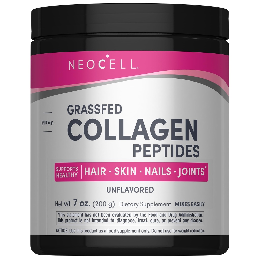NeoCell Super Collageen Peptiden, 10g Collageen Peptiden per Serving, Glutenvrij, Keto Vriendelijk, Niet-GMO, Gras Fed, Gezond Haar, Huid, Nagels en gewrichten, Ongearomatiseerd Poeder, 7 oz., 1 Canister
