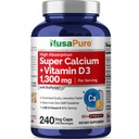 NusaPure Super Calcium 1300mg, Vitamine D3-240 Veggie Caps (Non-GMO, Soyfree, Bioperine)