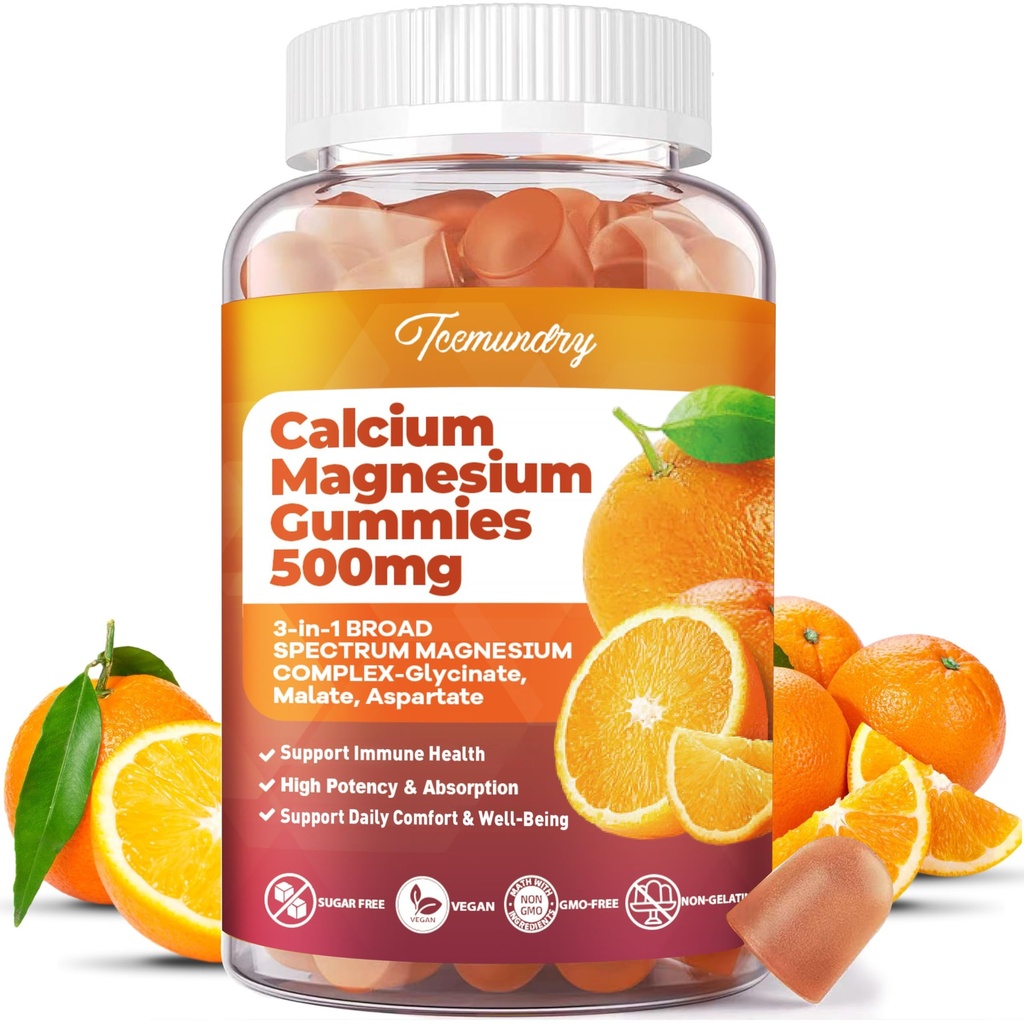 Supplément de magnésium de calcium Gummies pour les adultes: Citrate de calcium 600 mg avec vitamine D3 et K2 pour les hommes - Soutiens B0ne Strength, Better Zzz, Muscles, Energy & Immune (60 comte)