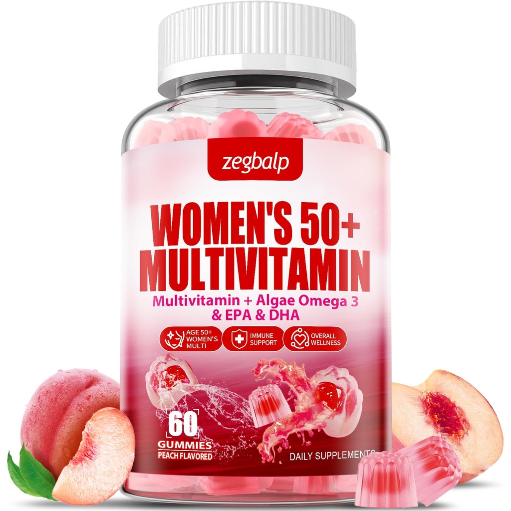 Sugar-Free Womens Multivitamine 50 Plus Gummies met Calcium, Magnesium, Zink, Vitamine A, C, D3, E, K2, B Complex, Folaat, Biotine - Multi Vitaminen & Mineraal voor de huid, Energie, Immuun Ondersteuning