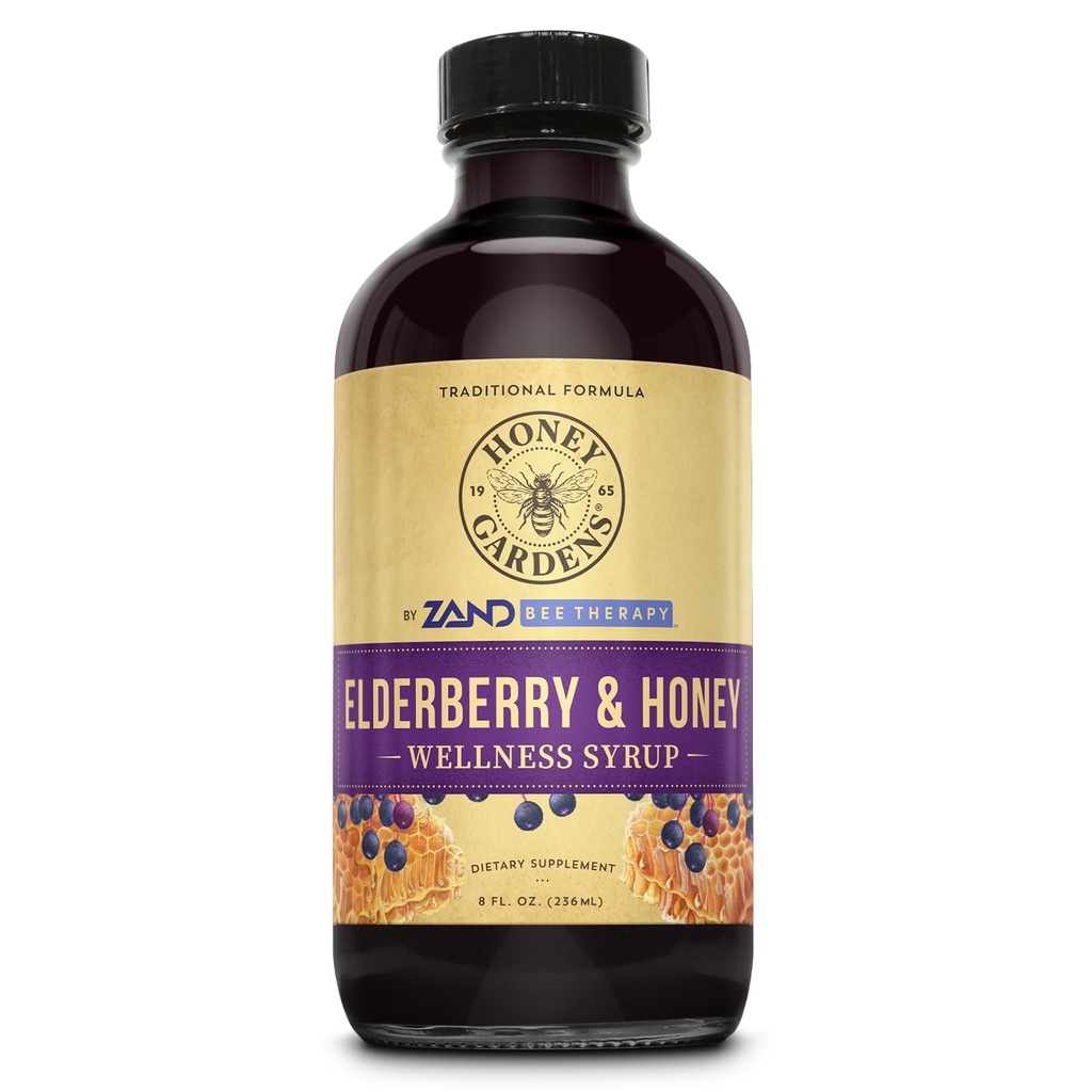 Honey Gardens Vlierbes & Honey Immune Siroop - Zwarte Vlierbes Siroop voor volwassenen en kinderen, natuurlijke Throat Defense Wellness Supplement met Propolis & Organic Apple Cider Vinegar - 8 Fl Oz