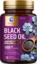 Black Seed Oil 1000mg - Premium Extra Strength Nigella Sativa Black Seed Oil - Black Seed Oil Skin, Digestive Health & Immune Support - Non-OGM Antioxydant, Supplément sans gluten - 120 Softgels