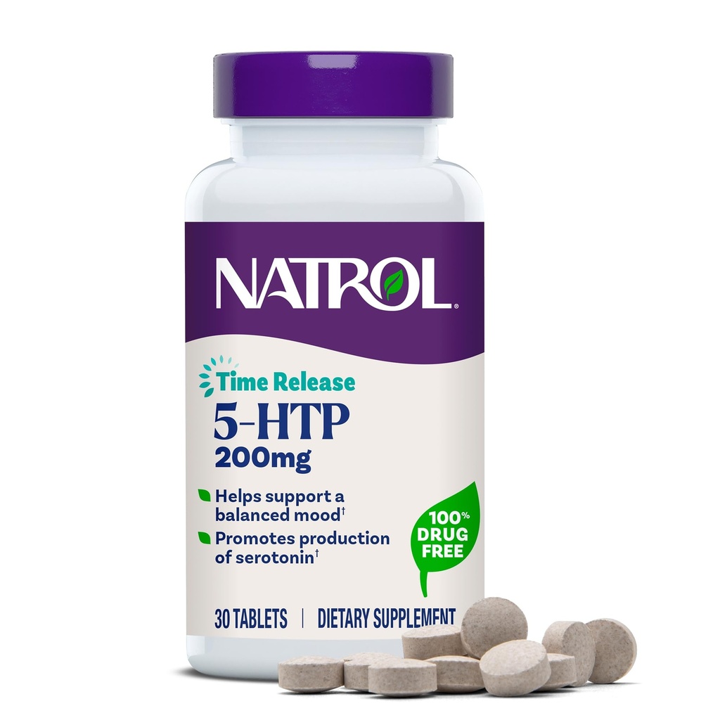 Natrol 5-HTP 200 mg, libération dans le temps, soutien d'une humeur équilibrée, supplément alimentaire fournit la production de sérotonine tout au long de la journée, 30 comprimés, jusqu'à 30 jours d'approvisionnement