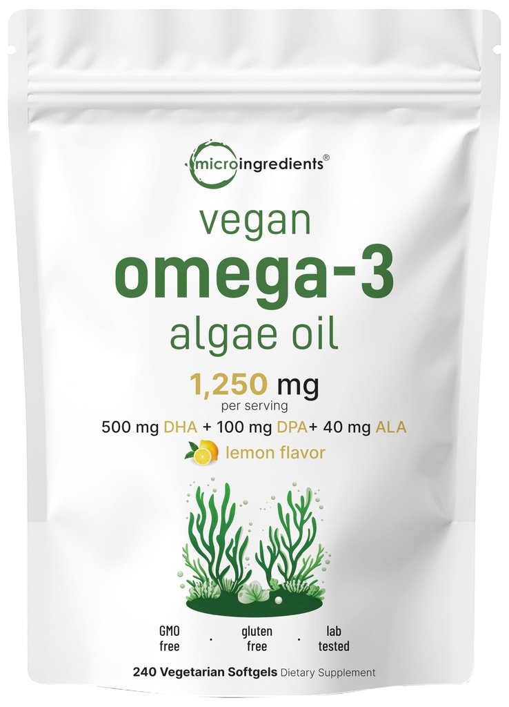 Micro-ingrédients Oméga végétalien 3 Huile d'algues, 240 softgels veggies