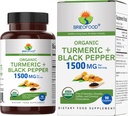 Brieofood Biologische Kurkuma met zwarte peper 1500mg, 45 porties, vegetarisch, glutenvrij, 90 vegetarische tabletten