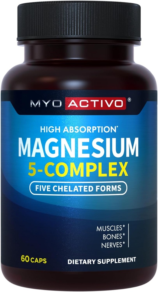 5-in-1 Magnesium Complex - Hoge Absorptie - Gecheld Magnesium Glycinate, Malate, Citrate, Taurate, & Aspartate for Nerves, Muscles, Bones 