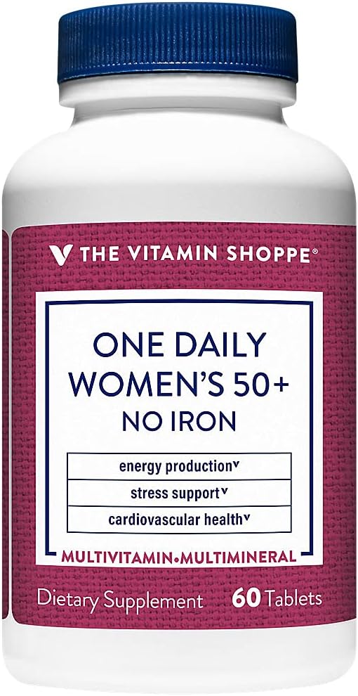 De Vitamine Shoppe One Daily Vrouwen 50+ Multivitamine zonder ijzer, Multi-Mineral Supplement, Ondersteunt energieproductie, Ondersteunt Cardiovasculaire, Vision en Immune Health (60 tabletten)