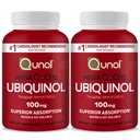 Qunol Mega Ubichinol Coq10 100mg, Superior Absorptie, Gepatenteerde Water en vet Oplosbare Natuurlijke Supplement Vorm van Co-enzym Q10, Antioxidant voor Hartgezondheid, 60 Softgels, Pack of 2