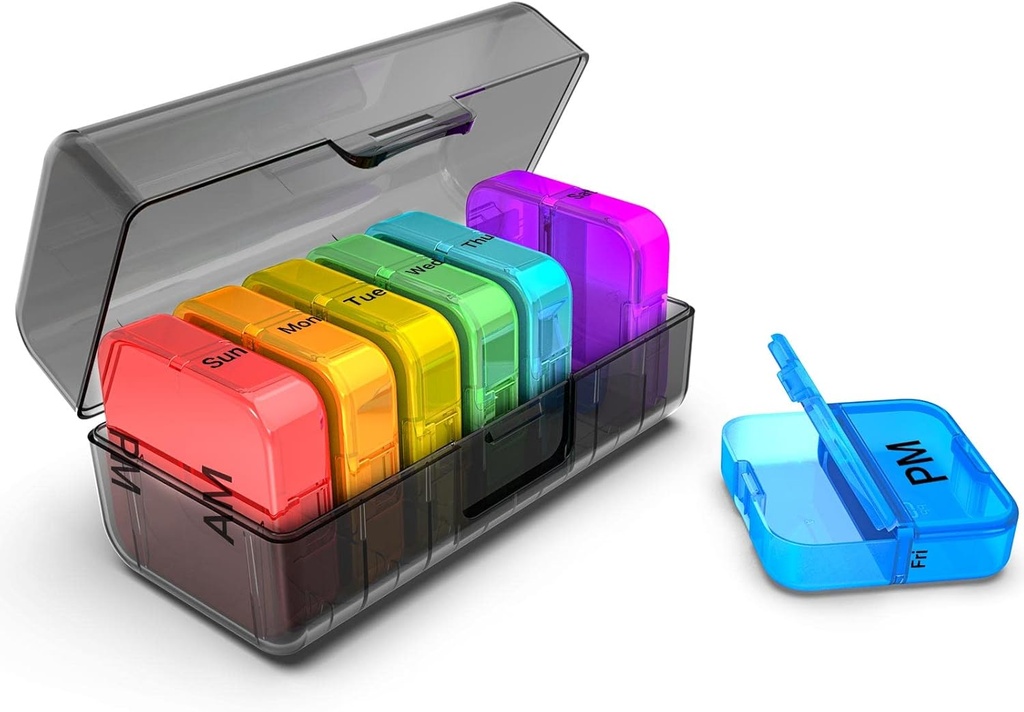 Daviky Pill Box 7 Dag, Pill Organizer 2 Tijden per Dag, Pill Cases Organisators 7 Dag Am Pm, Portable Travel Pill Organizer, Daily Pill Box Organizer, Grote pil Organisator voor Visolie, Vitamine, Supplement