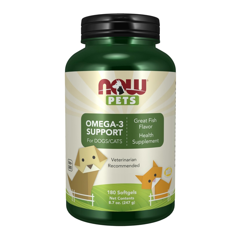 MAINTENANT Santé des animaux, supplément Omega 3, formulé pour les chats et les chiens, certifié NASC, 180 Softgels