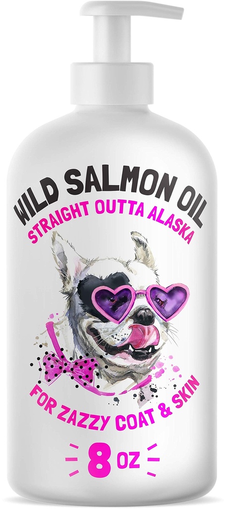 Huile de saumon sauvage de l'Alaska pour chiens et chats - Pure Fish Omega 3 6 9 Acides gras de l'EPA liquide DHA - Supplément de peau et de manteau - Soutient la fonction articulaire, le cerveau, les yeux, l'immunité et la santé cardiaque - Fabriqué aux États-Unis 8 oz