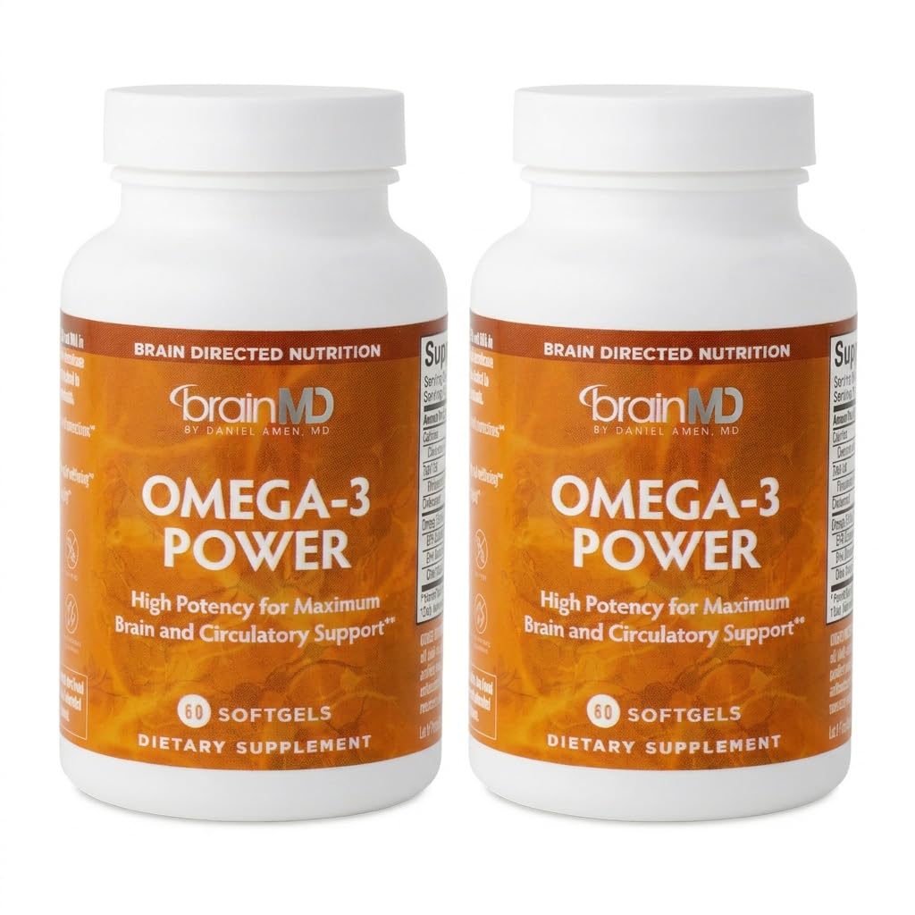 BrainMD Dr Amen Omega-3 Power - 60 Capsules, Pack of 2 - Joint & Immune Support Supplement - Bevat DHA & EPA - Glutenvrij - 60 Totaal porties