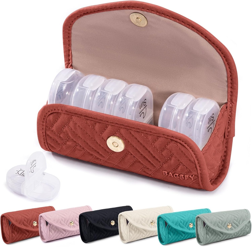 BAGSFY Weekly pil Organizer 2 keer per dag in een schattige stof pil Case, Medicine Bag, AM PM Pill Box 7 Day, Portable Medication Travel Case voor pillen, vitamines, visolie, supplementen.