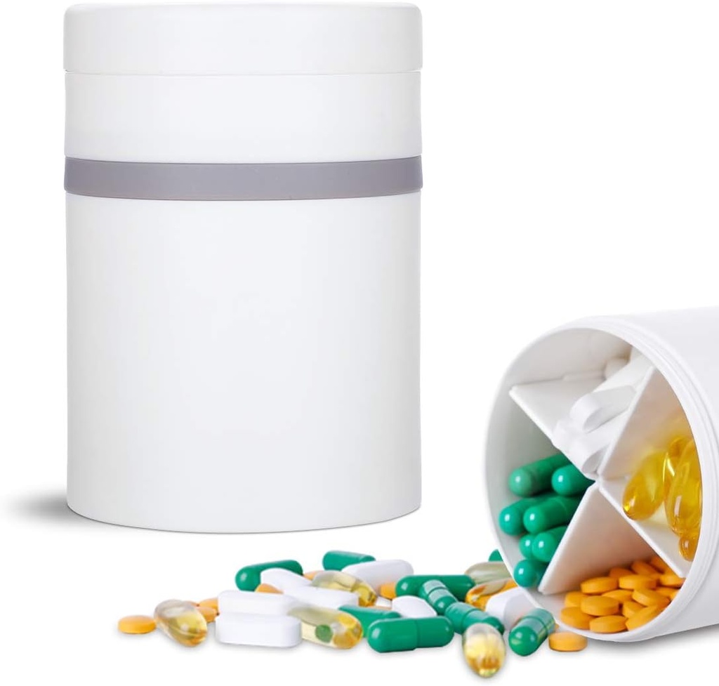 Extra grote Supplement Organisator en Portable Pill Case met 8 Compartiments Dubbele Lagen Geneeskunde Dispenser Maandelijkse Vitaminen Organisators Pillenfles, Witte