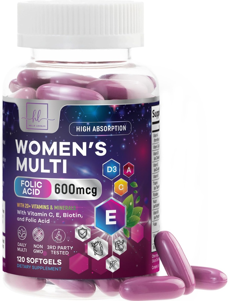 Multivitamine voor vrouwen - dagelijkse vrouwelijke multivitaminen met biotine, calcium, foliumzuur, ijzer, zink, vitamine A, C, D, E & B vitamines, vrouwen haar huid en nagels vitamines supplementen - 120 Softgels