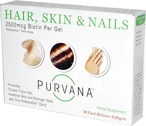 Wellgenix Purvana Cheveux, peau et ongles softgels vitaminiques pour une absorption élevée - Biotine double résistance 2500mcg, VIT A & B, acide folique, extrait de graines de raisin - supplément à base de plantes (30 comte)